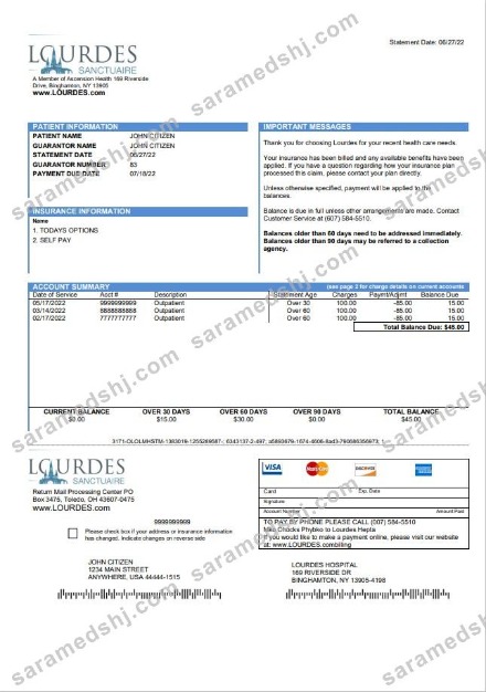 USA Lourdes utility bill template in Word and PDF format